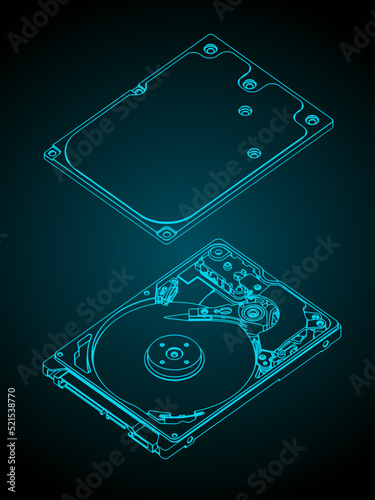Hard disk drive isometric blueprints