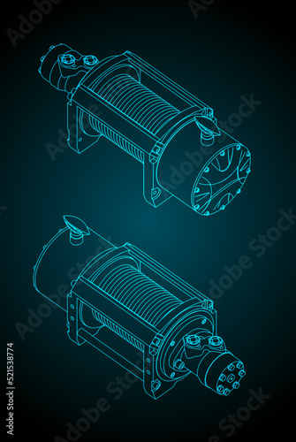 Hydraulic winch isometric drawings