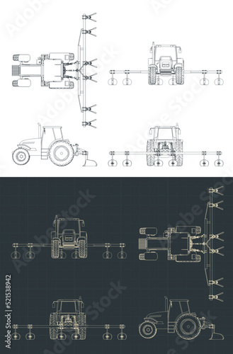 Tractor with plowing equipment blueprints