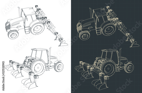 Tractor with plowing equipment drawings