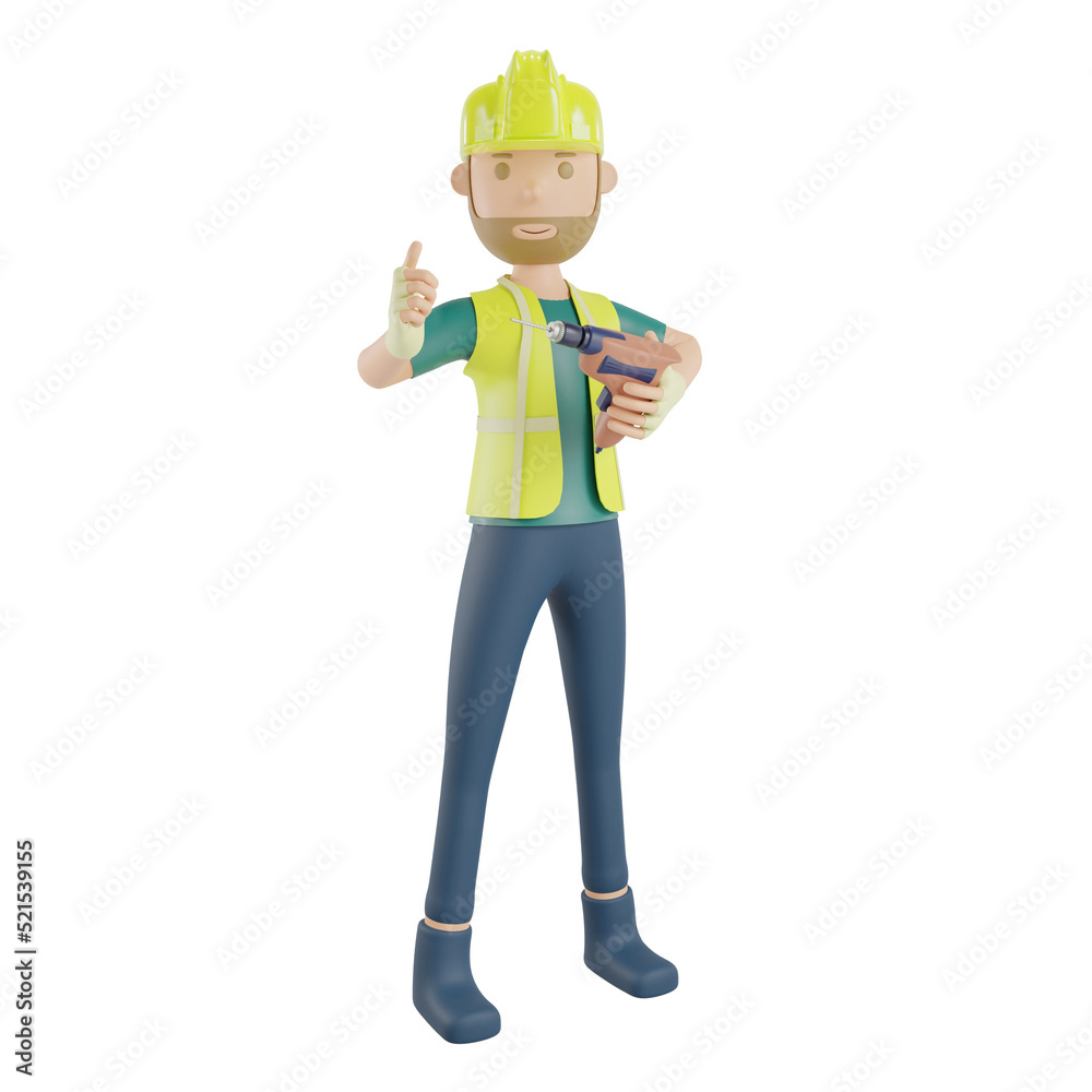 3d engineer character using drill