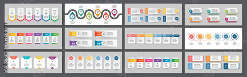 Collection of business infographic design template with options, steps or processes. Can be used for presentation, diagram, annual report, web design, workflow layout