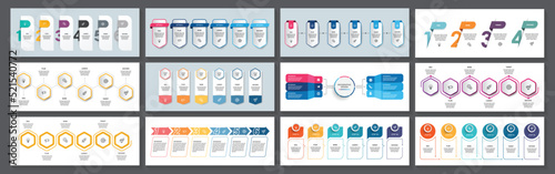 Collection of business infographic design template with options, steps or processes. Can be used for presentation, diagram, annual report, web design, workflow layout