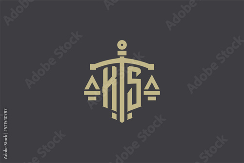 Letter KS logo for law office and attorney with creative scale and sword icon design