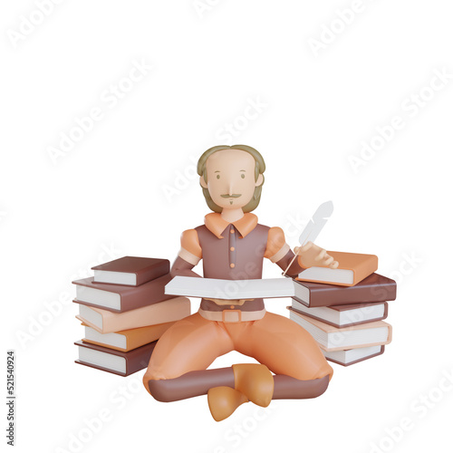 3d Shakespeare character writing book photo