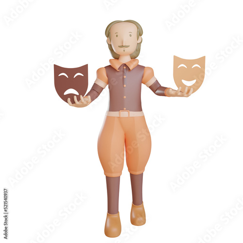 3d Shakespeare character holding mask