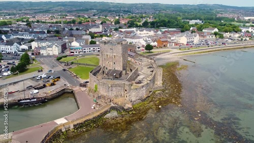 Aerial video of  Carrickfergus Castle Co Antrim Northern Ireland photo