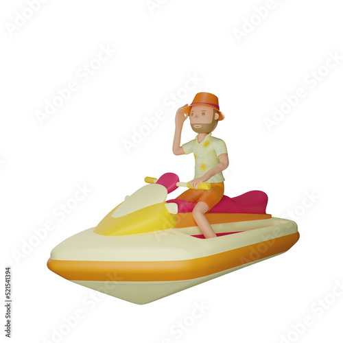 3d summer character riding speed boat