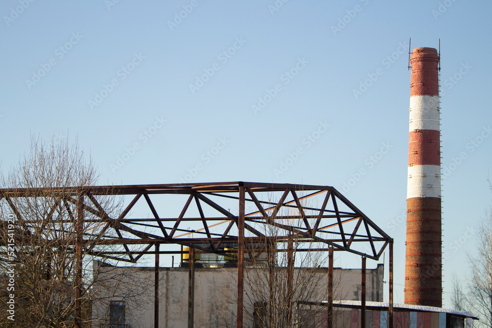 Pipe factory. Industrial area with pipe. Large steel structure. Pipe factory. Industrial area with pipe. Large steel structure.