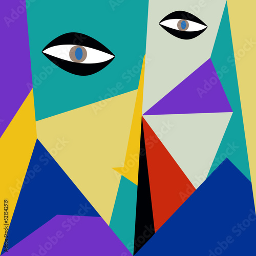 Colorful background, cubism art style,abstract portrait. creative shapes design graphic with textured geometric shapes. abstract geometric face minimalism. girl or woman cubism silhouette.