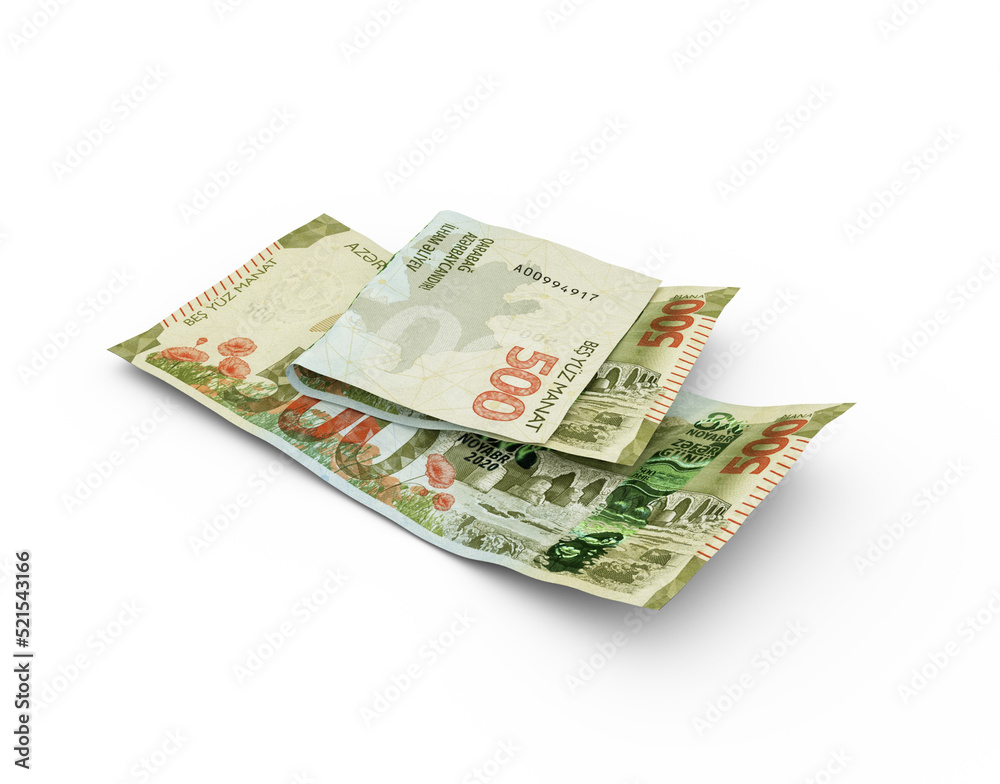 3D rendering of Double 500 Azerbaijani manat notes isolated on white background 3D rendering of Double 500 Azerbaijani manat notes isolated on white background