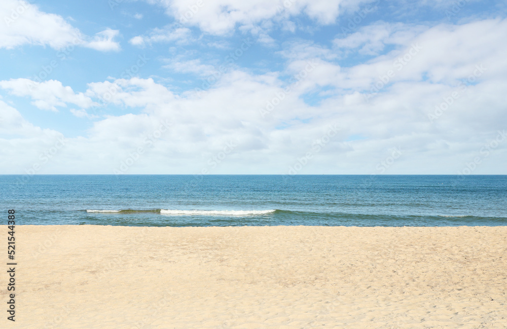Picturesque view of sandy beach near sea Picturesque view of sandy beach near sea