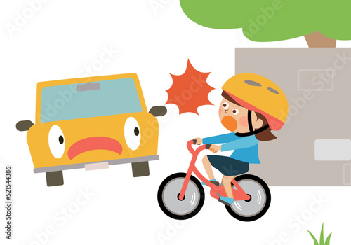 自動車と自転車に乗った人の飛び出し事故