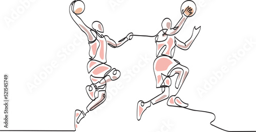 Continuous One Line Art Vector: Basketball layup slam dunk, switching hand slam dunk, fake layup photo