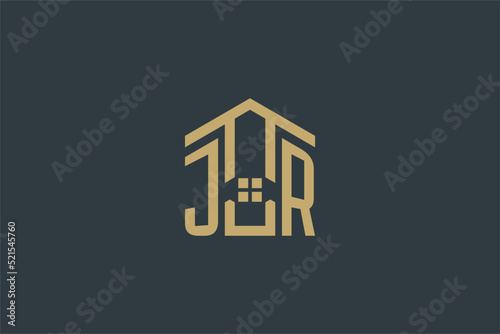 Initial JR logo with abstract house icon design, simple and elegant real estate logo design