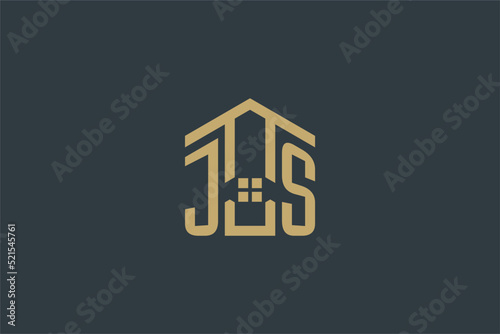 Initial JS logo with abstract house icon design, simple and elegant real estate logo design