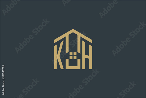 Initial KH logo with abstract house icon design, simple and elegant real estate logo design