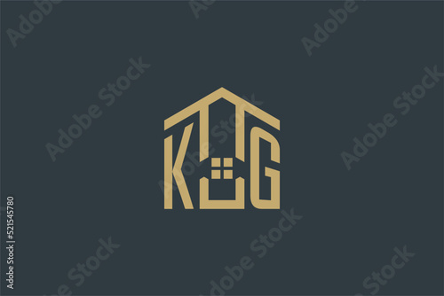 Initial KG logo with abstract house icon design, simple and elegant real estate logo design