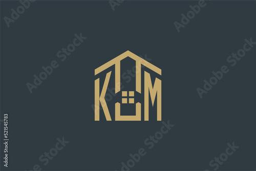Initial KM logo with abstract house icon design, simple and elegant real estate logo design