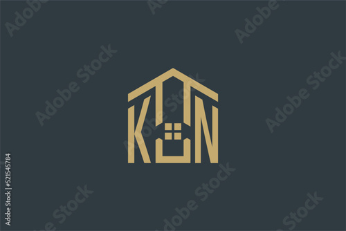 Initial KN logo with abstract house icon design, simple and elegant real estate logo design