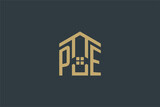Initial PE logo with abstract house icon design, simple and elegant real estate logo design
