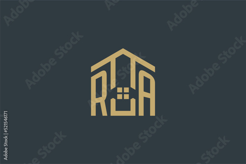 Initial RA logo with abstract house icon design, simple and elegant real estate logo design