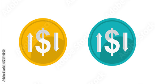 Cost reduction and increase icon. Dollar declining symbol