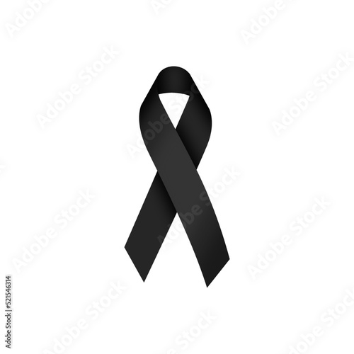 Black ribbon depicting mourning. Black lace on white background for general purpose. Contains light and shadow.