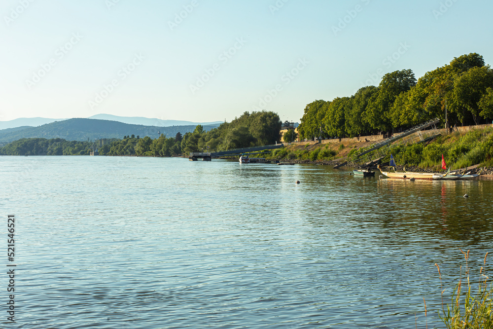 Danube river bank on a hot sunny day.Summer season.
