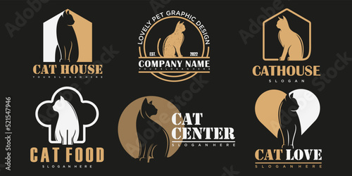 Pet icon set logo design template Vector dog and cat sign