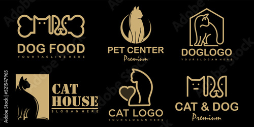 Set of pets dog and cat logo design template