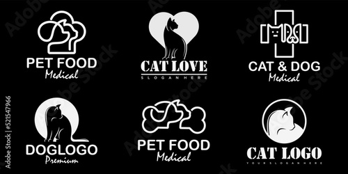 Set of pets dog and cat logo design template