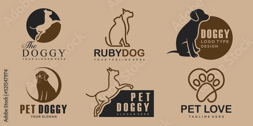 Set of pets dog and cat logo design template