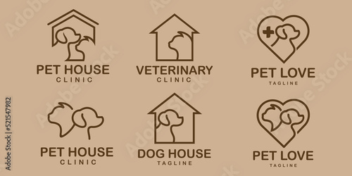 Pet icon set logo design with creative line style