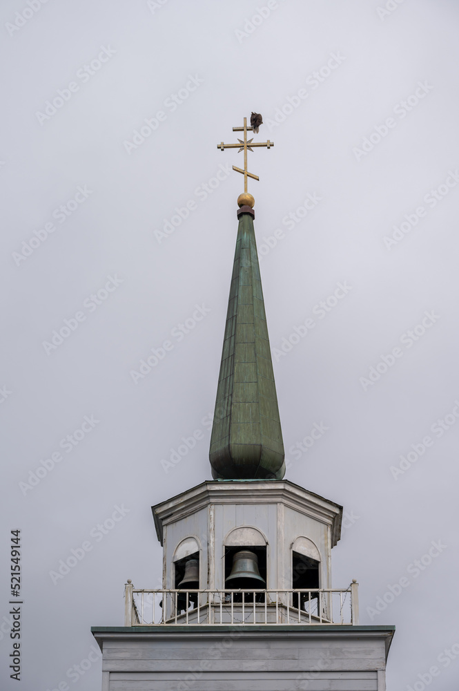 Sitka, Alaska - July 26, 2022 - Detail of Sitka's historic St. Michael's Orthodox Church which dates from the Russian period. Sitka, Alaska - July 26, 2022 - Detail of Sitka's historic St. Michael's Orthodox Church which dates from the Russian period.