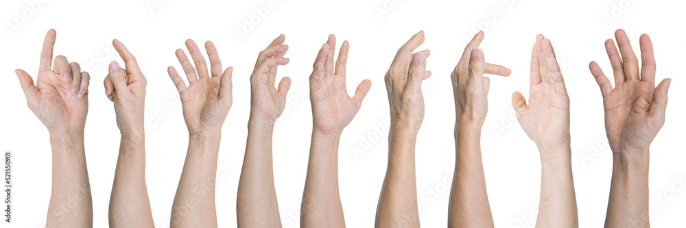 Group of Male hands gestures isolated on white background included clipping path. Group of Male hands gestures isolated on white background included clipping path.