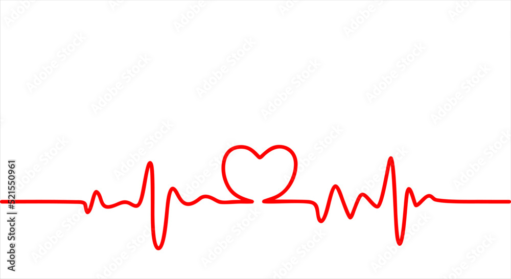 Heartbeat line Heart Cardiogram isolated on white background. Vector ...