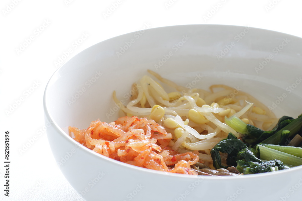 Korean food, assorted marinated vegetable in white bowl Korean food, assorted marinated vegetable in white bowl
