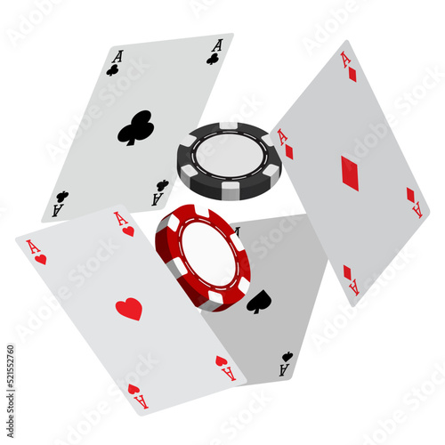 four aces playing cards poker chips