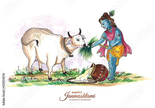 Fototapeta Naklejka Na Ścianę i Meble -  Happy janmashtami festival of india lord krishna beautiful card background