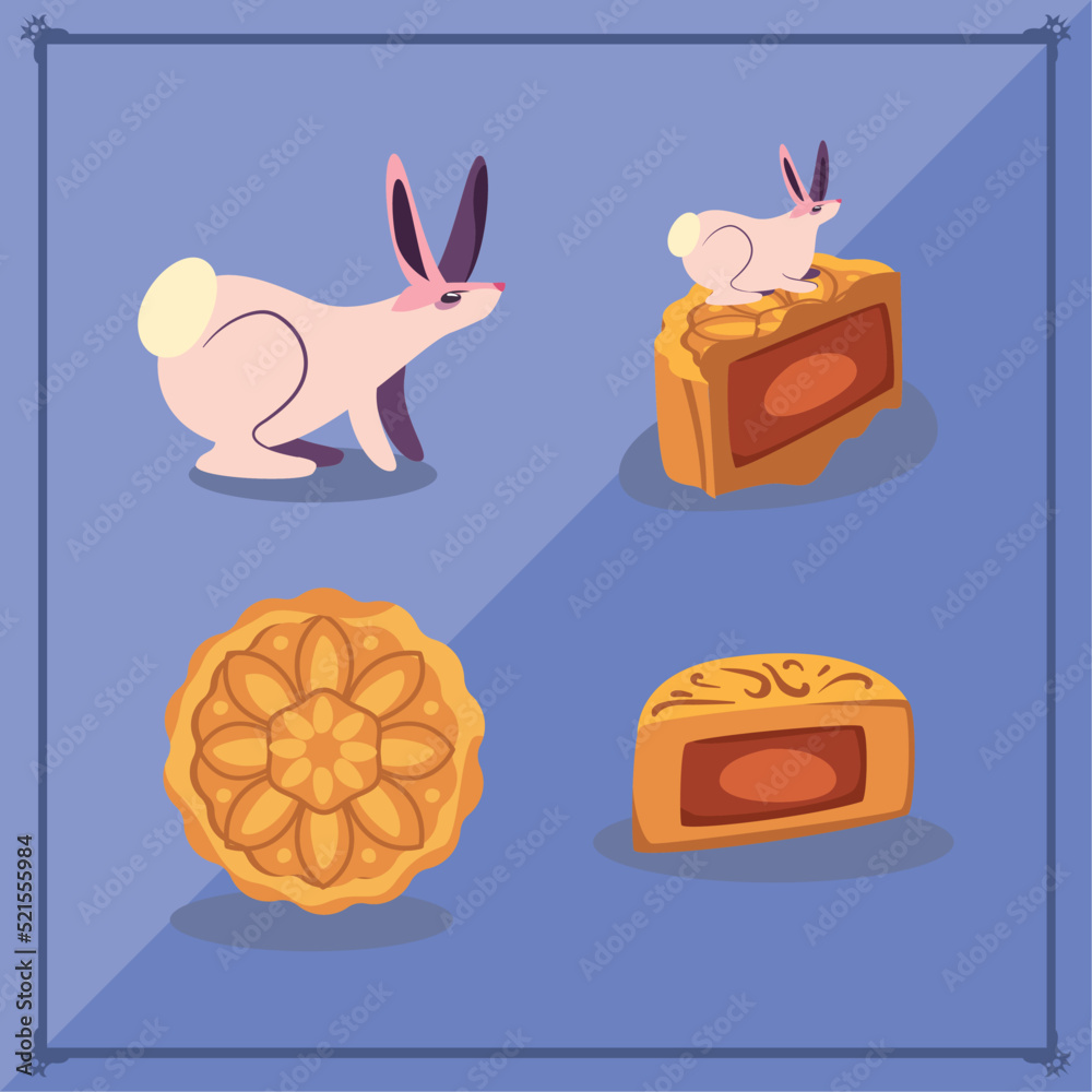 Fototapeta premium flat mid autumn festival icons