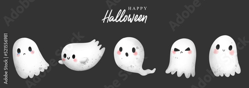 Stampa su tela Happy Halloween with cute ghost. Vector illustration