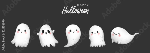 Fotografie, Obraz Happy Halloween with cute ghost. Vector illustration