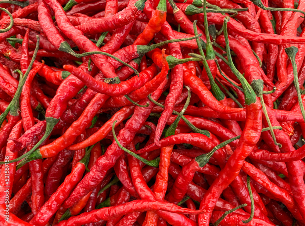Top view of red chili pepper on supermarket Top view of red chili pepper on supermarket