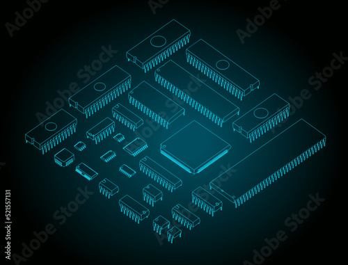 Microcircuits isometric blueprints
