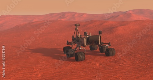 The Mars Rover on Mars 3D Illustration