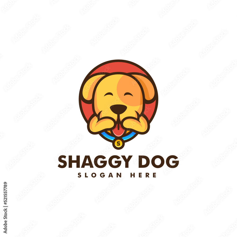 Vector Logo Illustration Shaggy Dog Mascot Cartoon Style.