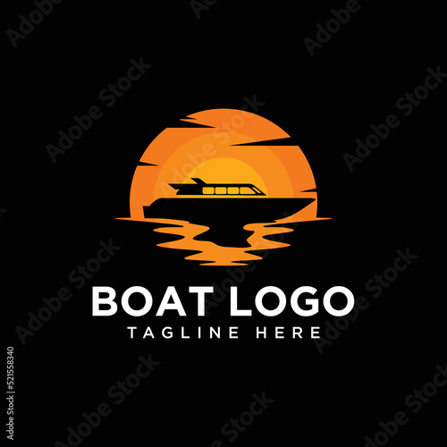 Sunset boat silhouette logo design