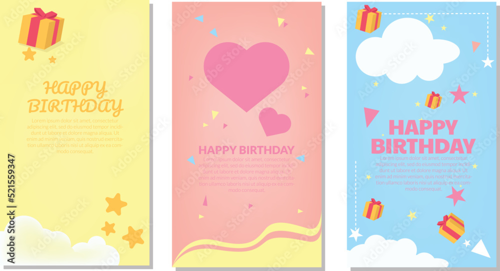 set of social media feed kids birthday card template