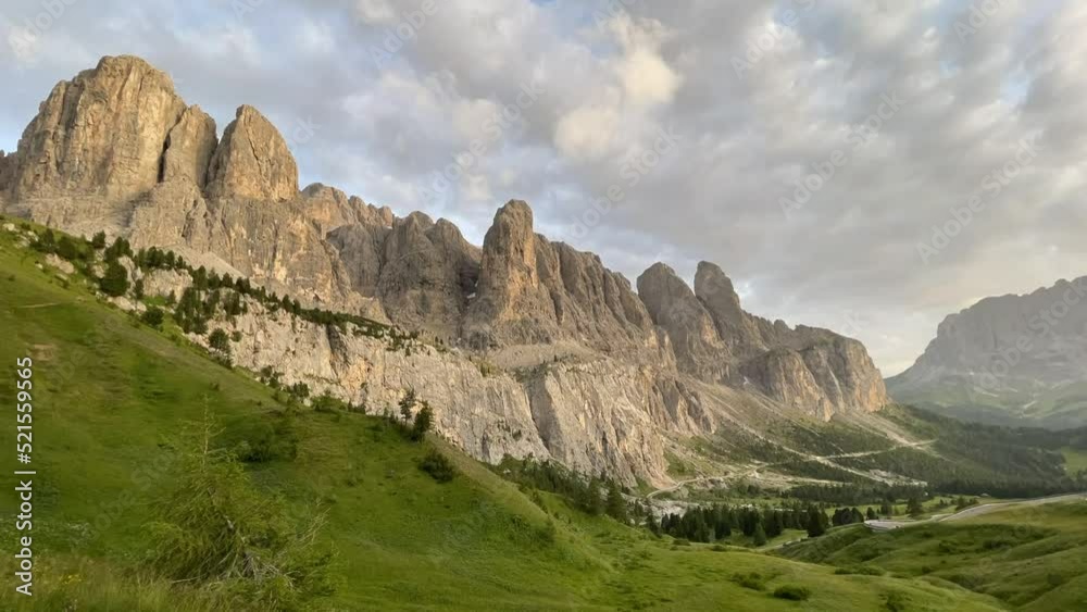 Beautiful mountian at view point of The Passo Gardena at the Dolomites of South Tyrol in Northern Italy. Cloud movement before sunset time. Beautiful mountian at view point of The Passo Gardena at the Dolomites of South Tyrol in Northern Italy. Cloud movement before sunset time.